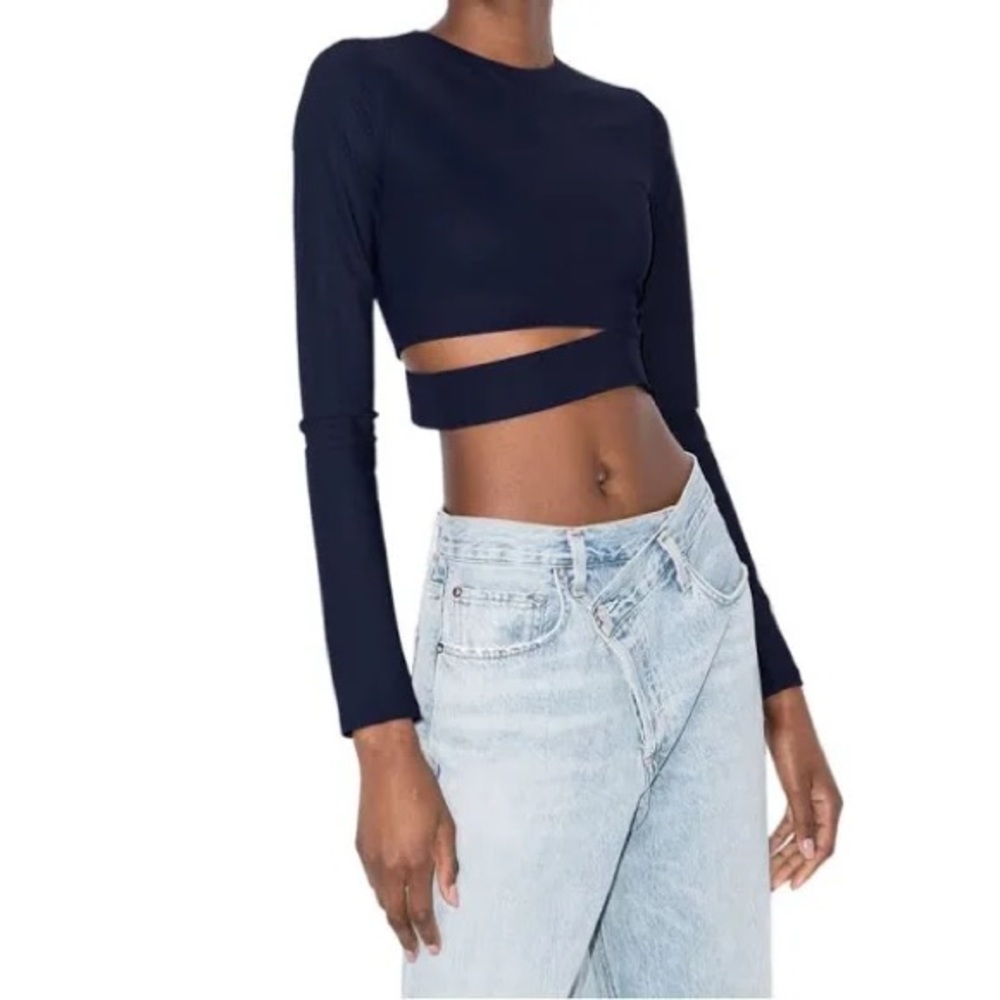 Alix NYC long sleeve blue crop with side cut out